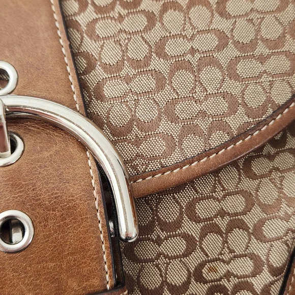 Coach Tan and Brown Signature Shoulder Bag With Leather Corner Accents H04W-6818 - Picture 2 of 14